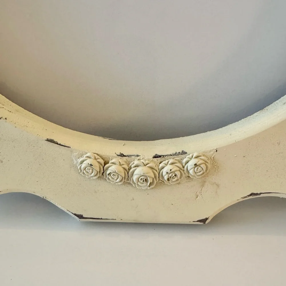 Vintage Chunky White Wooden frame with Roses Shabby Chic Wood wall Cottagecore